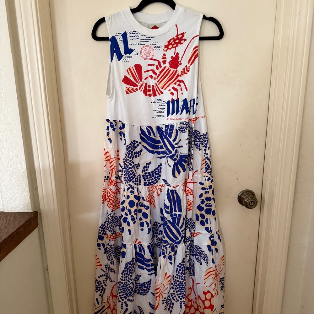 FarmRio Sleeveless Dress with Red and Blue Print size XS in great condition